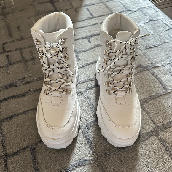 PLT White Platform Combat Style Boots - Picture 2 of 6
